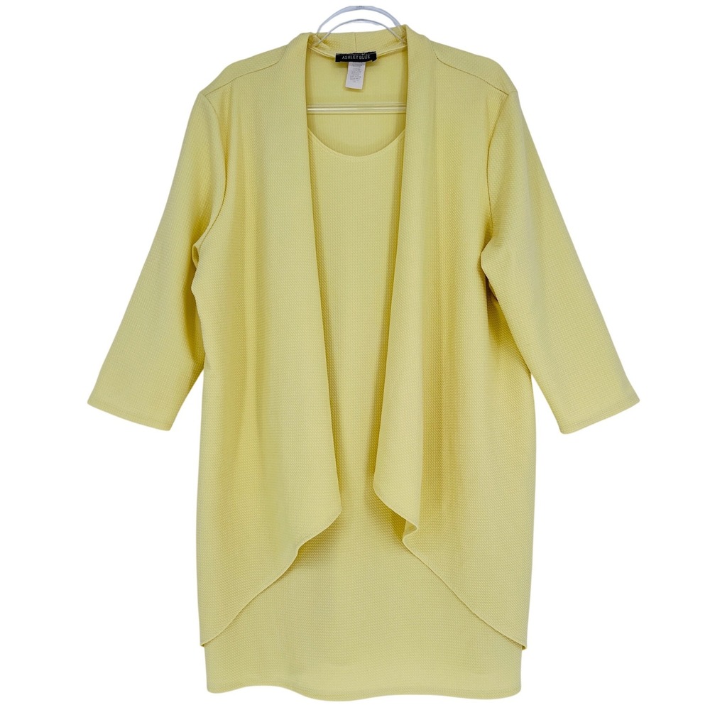 Ashley Blue Dress Cardigan Women‎ 3X Yellow 2-in-1 Textured Layered Work Career